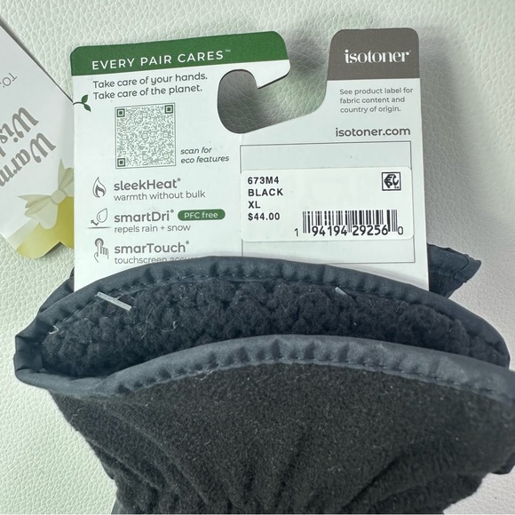 4/$25** NEW Men’s XL Isotoner Sleek Heat Black Winter Gloves - Picture 4 of 5